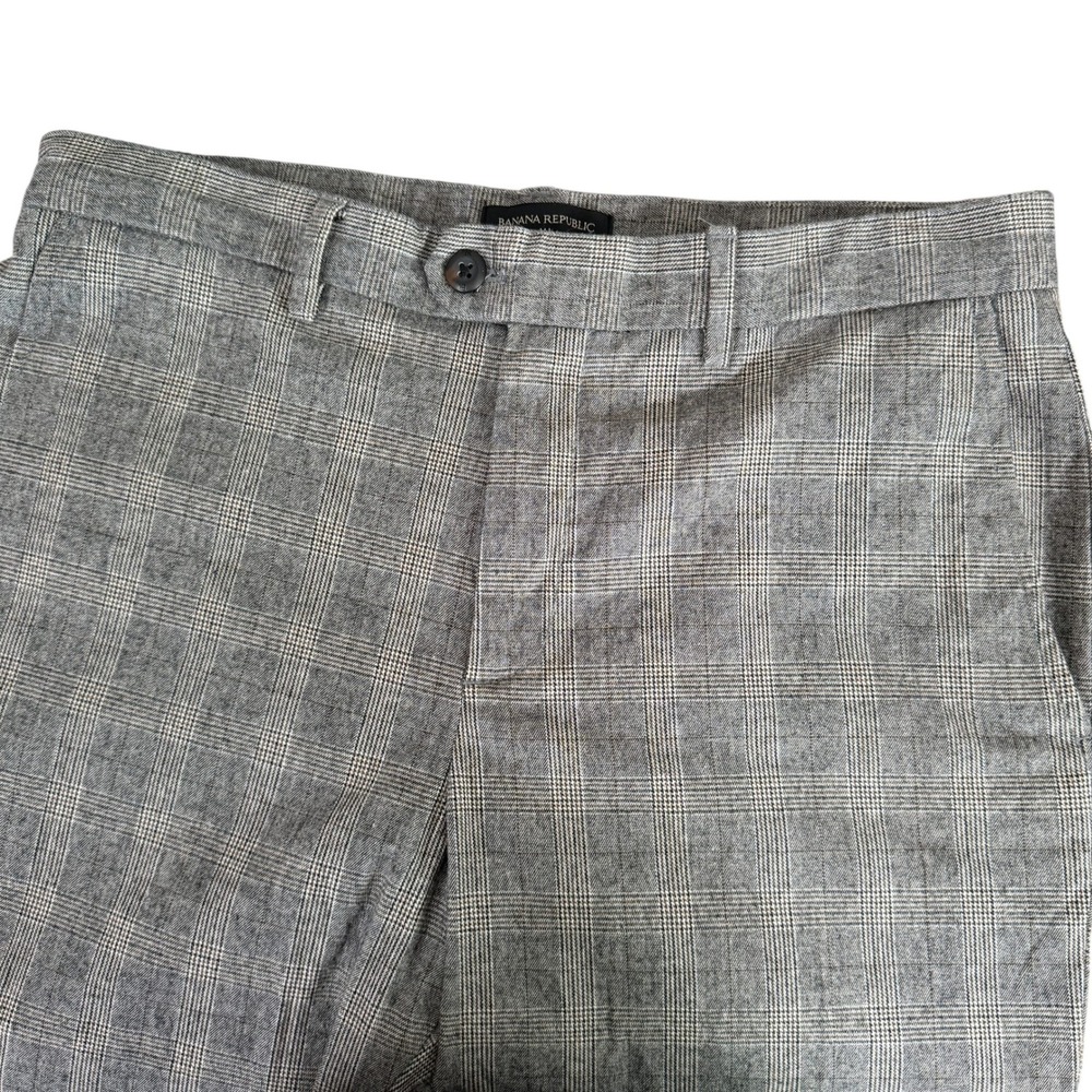 Banana Republic Slim Tapered Dress Pants Men Actual 33x27 Gray Plaid Stretch